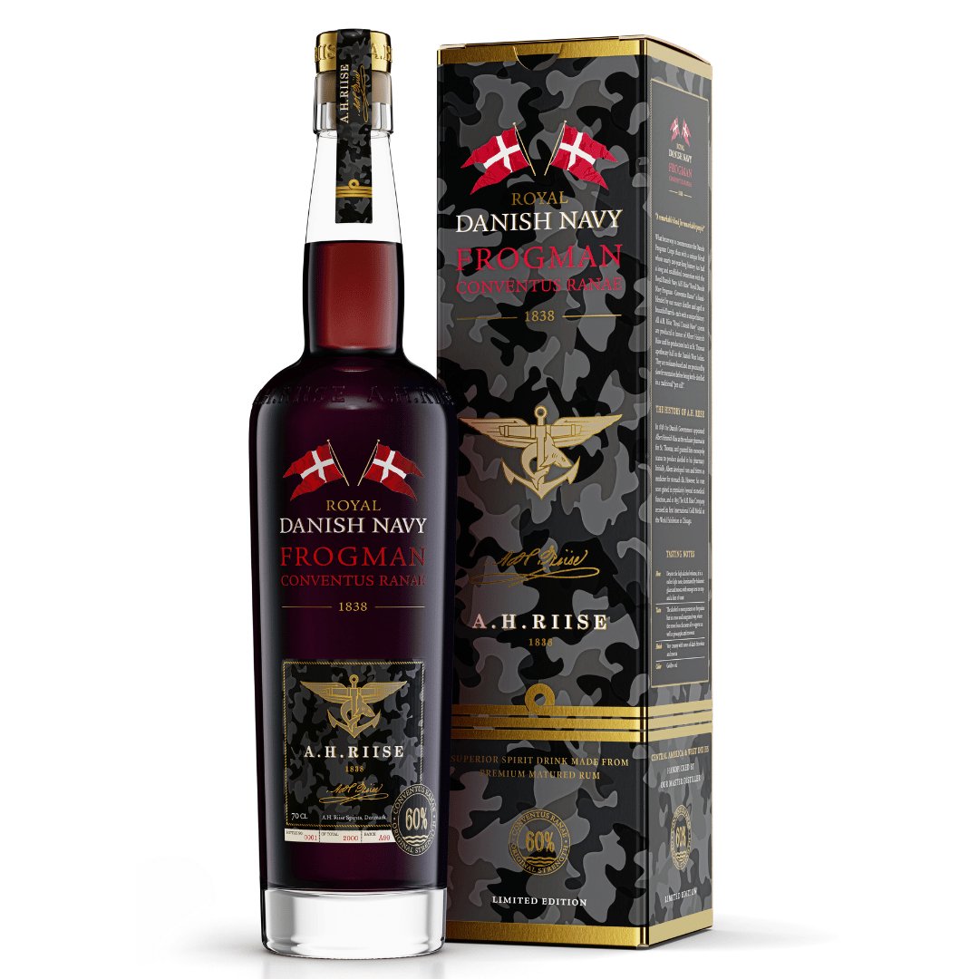 A.H RIISE ROYAL DANISH NAVY FROGMAN CONVENTUS RANAE 60% 70CL - The Beverage Merchants